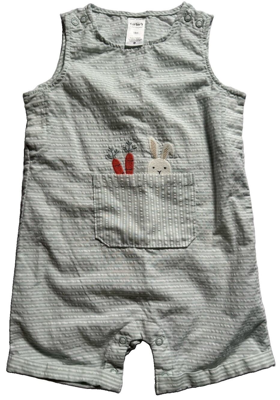 Carters Just One You 9M Striped Romper Bunny Carrots Pocket Sleeveless